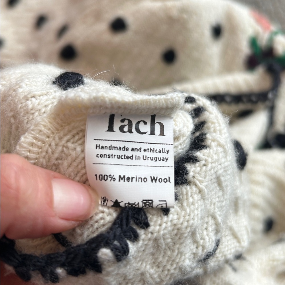 TACH Black and Cream Polka Dot Cardigan Farah Hand-Knitted Wool Cardigan SZ XS - Picture 5 of 15